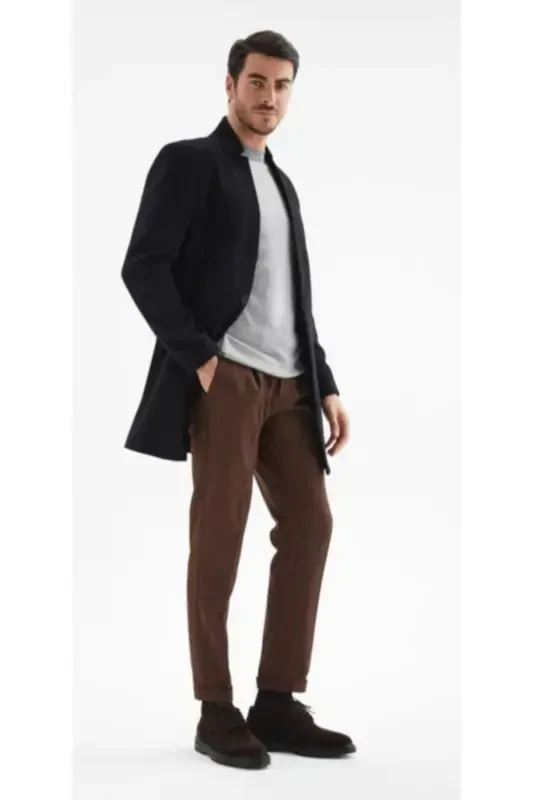 Qora Kashmiri Palto Slim Fit - 1