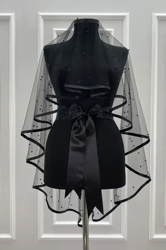 Qora Kelinlik Niqobi To'plami, Biyeli Keng Marvaridli, Xina Kechasi, To'y, Nikoh Niqobi Ali Ro'mol - BIYELIINJILISIYOH - 2