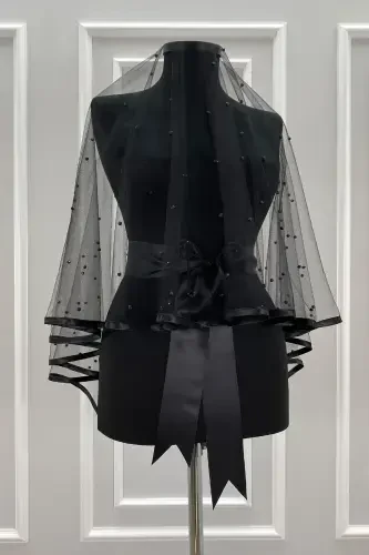 Qora Kelinlik Niqobi To'plami, Biyeli Keng Marvaridli, Xina Kechasi, To'y, Nikoh Niqobi Ali Ro'mol - BIYELIINJILISIYOH - 5