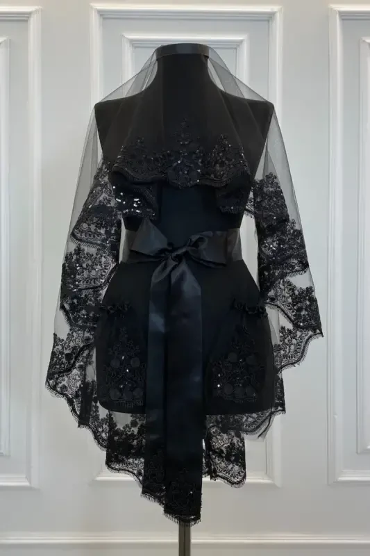 Qora Kelinlik Soch Turi, Yorqin Gipurli Xina Soch Turi - Qora - 1