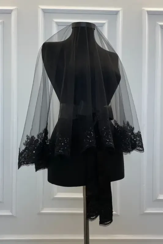 Qora Kelinlik Soch Turi, Yorqin Gipurli Xina Soch Turi - Qora - 3