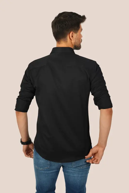 Qora kofe tugmachali rombik naqshli Slimfit erkaklar ko'ylagi-Qora - 6