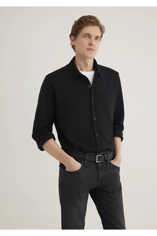 Qora Ko'ylak Slim Fit / Tor Kesim 0211583-900-Qora - 3