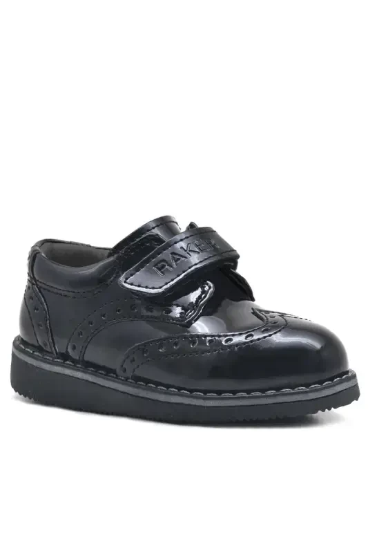 Qora Lakli Velcro Kundalik Erkak Chaqaloq Oyoq Kiyimlari - 1