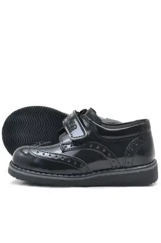 Qora Lakli Velcro Kundalik Erkak Chaqaloq Oyoq Kiyimlari - 4