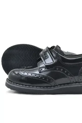 Qora Lakli Velcro Kundalik Erkak Chaqaloq Oyoq Kiyimlari - 6