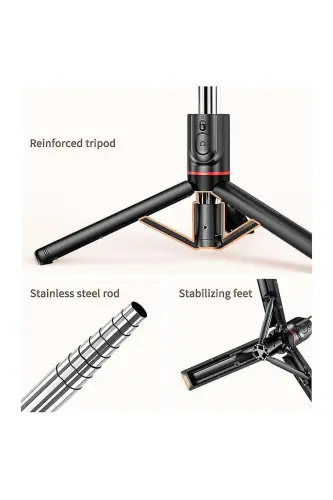 Qora Led yoritgichli burchakli selfi tayoqchasi simsiz tripod selfi monopod selfi tayoqchasi - L15 - EN SİGA (1)