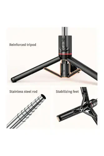 Qora LED yorug'likli Selfie tayoqchasining simsiz tripodli Selfie Monopod Selfie Stick-L15 - EN SİGA (1)