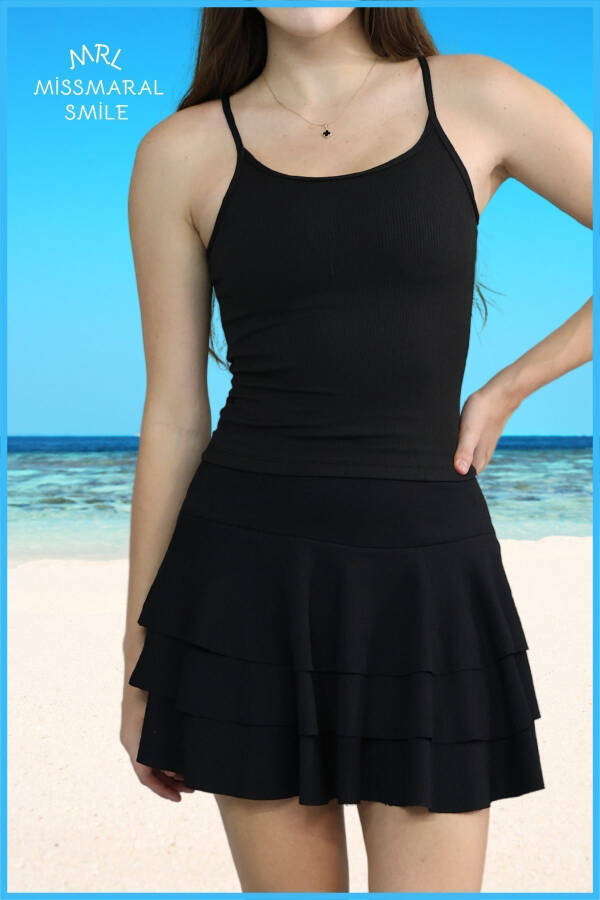Qora Mykonos Shortli Yubka Hovuz-dengiz Spor Va Kundalik Ishlatish Uchun Skirt With Shorts 4101 - 7