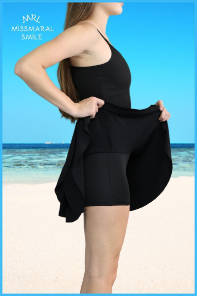 Qora Mykonos Shortli Yubka Hovuz-dengiz Spor Va Kundalik Ishlatish Uchun Skirt With Shorts 4101 - 4