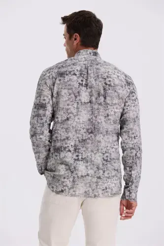 Qora naqshli tugmali yoqali Comfort Fit ko'ylak - 4