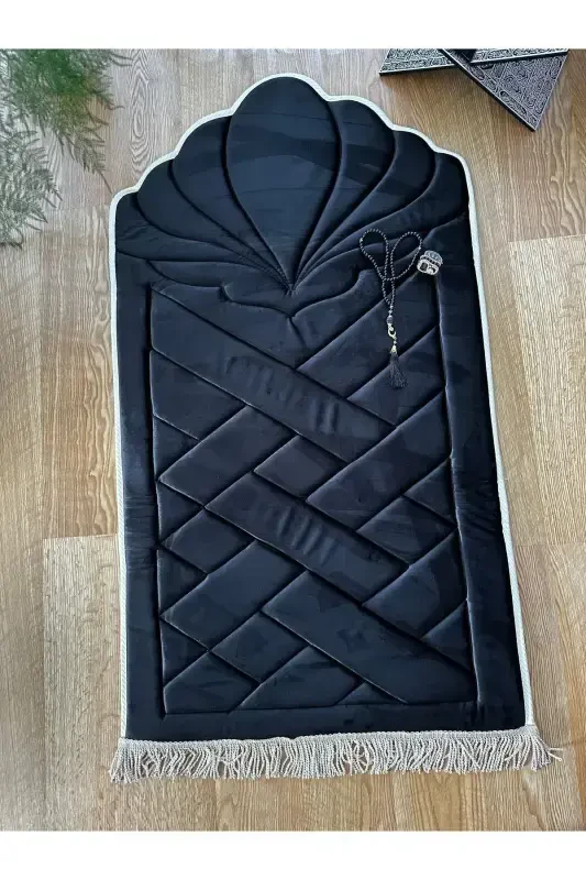 Qora - Oq jiyakli ortopedik g'ubkali joynamoz (tizza og'rig'i bo'lmaydi) baxmal joynamoz - Qora2 - 6