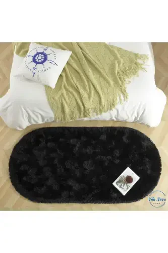 Qora Oval Pochta Gilam Yumshoq Sirpanmaydigan Dot Taban Antibakterial-Qora - 5