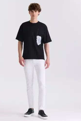 Qora Over Sayz bosma yozuvli, velo yoqali futbolka - Modazone (1)