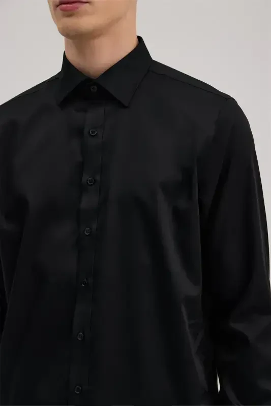 Qora, qulay bichimli, 100% paxta, dazmollashni talab qilmaydigan Non Iron ko'ylak - 3