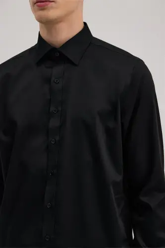 Qora, qulay bichimli, 100% paxta, dazmollashni talab qilmaydigan Non Iron ko'ylak - 3