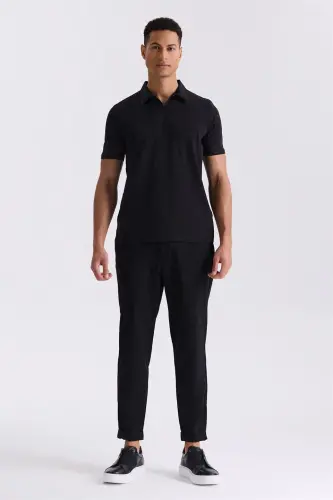 Qora, qulay bichimli, bel qismi elastikli jogger shim - JAKAMEN (1)