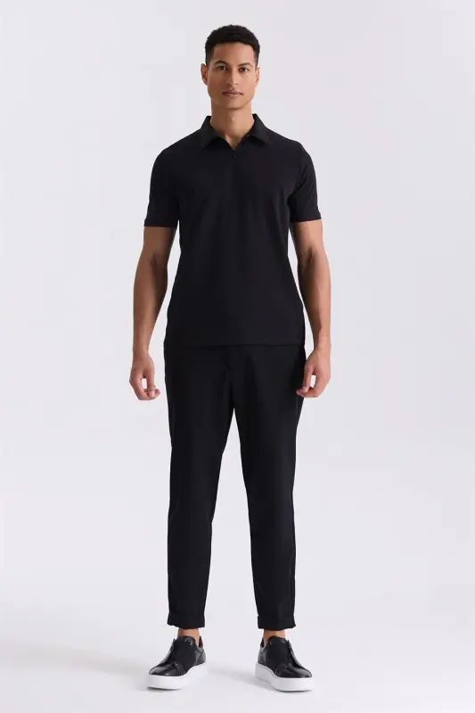 Qora, qulay bichimli, bel qismi elastikli jogger shim - 2