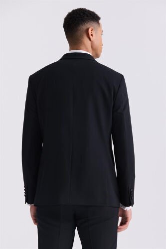 Qora rang Slim Fit o'tkir yoqali smoking - 4