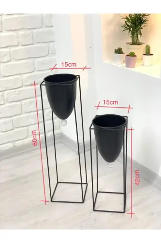 Qora rangli 2 dona metall taglikli guldon - 1