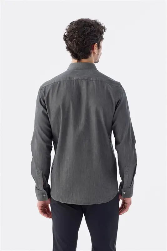 Qora rangli Comfort Fit, cho‘ntakli, tugmali, 100% paxta jinsi ko‘ylak - 4
