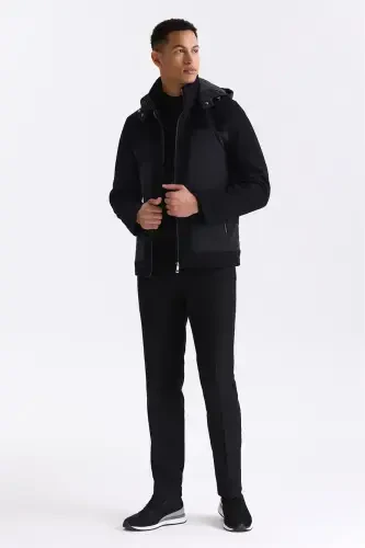 Qora rangli Comfort Fit Qoʻltigʻi Fermuar Qoʻshimchali Qishki Kurtka - JAKAMEN (1)