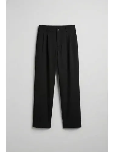 Qora rangli keng kesimli mato shim - 7