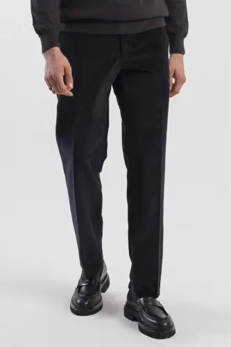 Qora rangli, regular fit, 100% paxta baxmal shim - 2