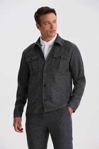 Qora rangli slim fit, bolalar yoqali, cho‘ntakli sport kostyum-shim - 1