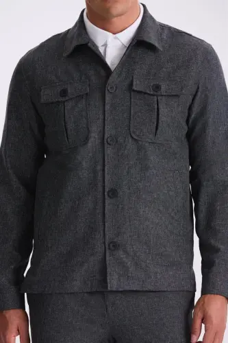 Qora rangli slim fit, bolalar yoqali, cho‘ntakli sport kostyum-shim - 3
