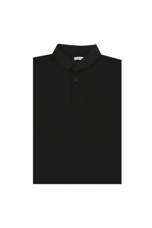 Qora rangli, slim fit, tugmali polo yoqa futbolka - 1
