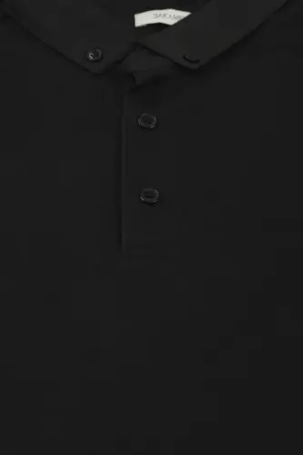 Qora rangli, slim fit, tugmali polo yoqa futbolka - JAKAMEN (1)