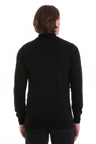 Qora Regular Fit Jakarli Yarim Balıkchi Yaka Triko - 7