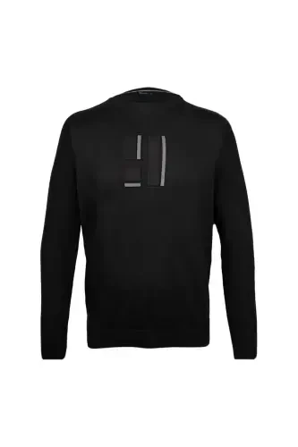 Qora Regular Fit Velosiped Yoqali Paxtalik Trikotaj Ko'ylagi - 1