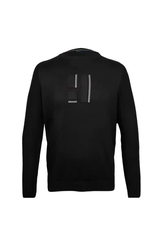 Qora Regular Fit Velosiped Yoqali Paxtalik Trikotaj Ko'ylagi - 1