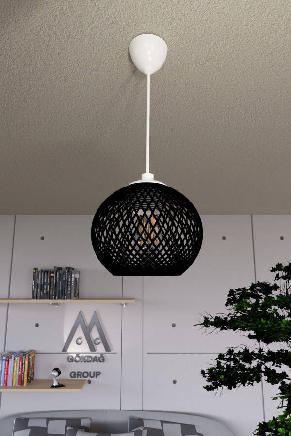 Qora shar shaklidagi osilgan lyustralar oq sim bilan - 4