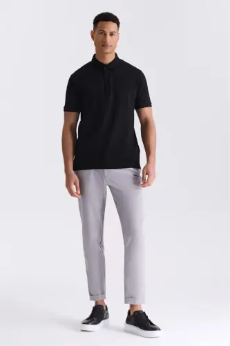 Qora Slim Fit 100% Paxta Merserlangan Polo Yoqali Futbolka - 2