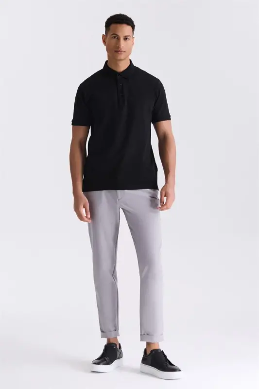 Qora Slim Fit 100% Paxta Merserlangan Polo Yoqali Futbolka - 2