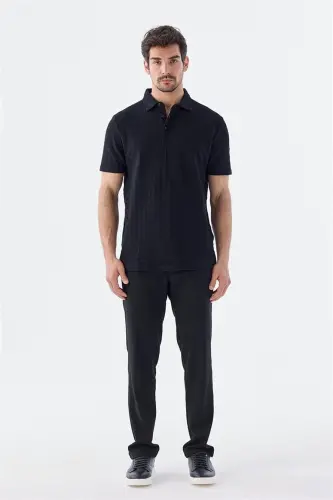 Qora Slim Fit 100% paxta Polo yoqaliq futbolkasi - 2