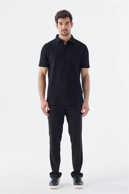 Qora Slim Fit 100% paxta Polo yoqaliq futbolkasi - 2