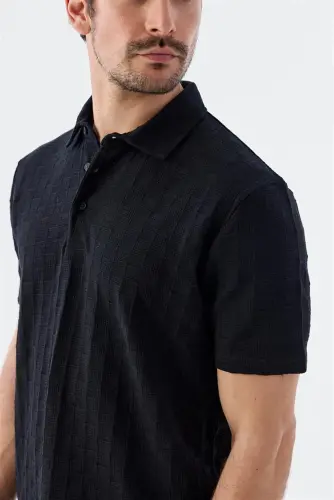 Qora Slim Fit 100% paxta Polo yoqaliq futbolkasi - 3