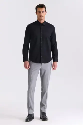 Qora Slim Fit Asosiy Tugmali 100% Paxta Ko'ylak - JAKAMEN (1)