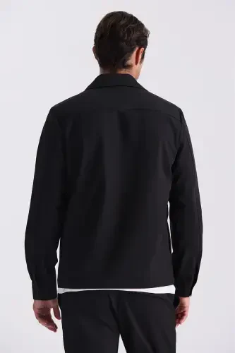 Qora Slim Fit Barber Yoqali Sport Kostyumi - 4