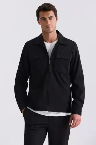 Qora Slim Fit Berber yoqali sport kostyum - JAKAMEN (1)