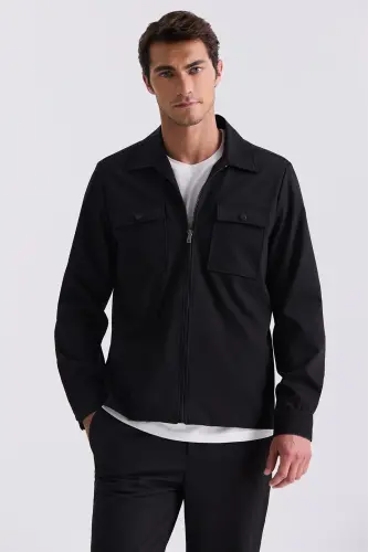 Qora Slim Fit Berberi Yoqali Sportiv Kostyum - 2
