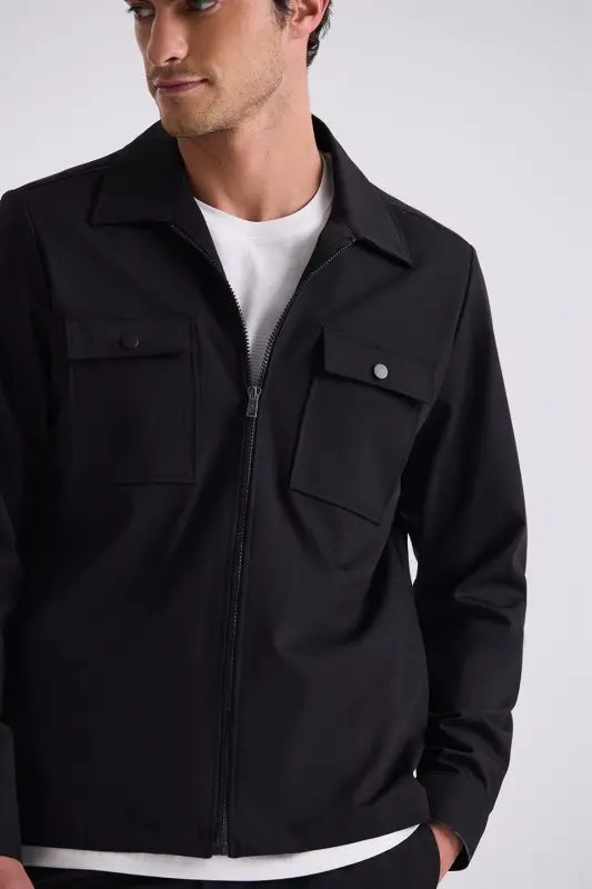 Qora Slim Fit Berberi Yoqali Sportiv Kostyum - 3