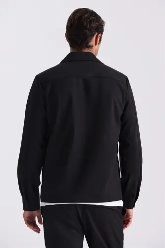 Qora Slim Fit Berberi Yoqali Sportiv Kostyum - 4
