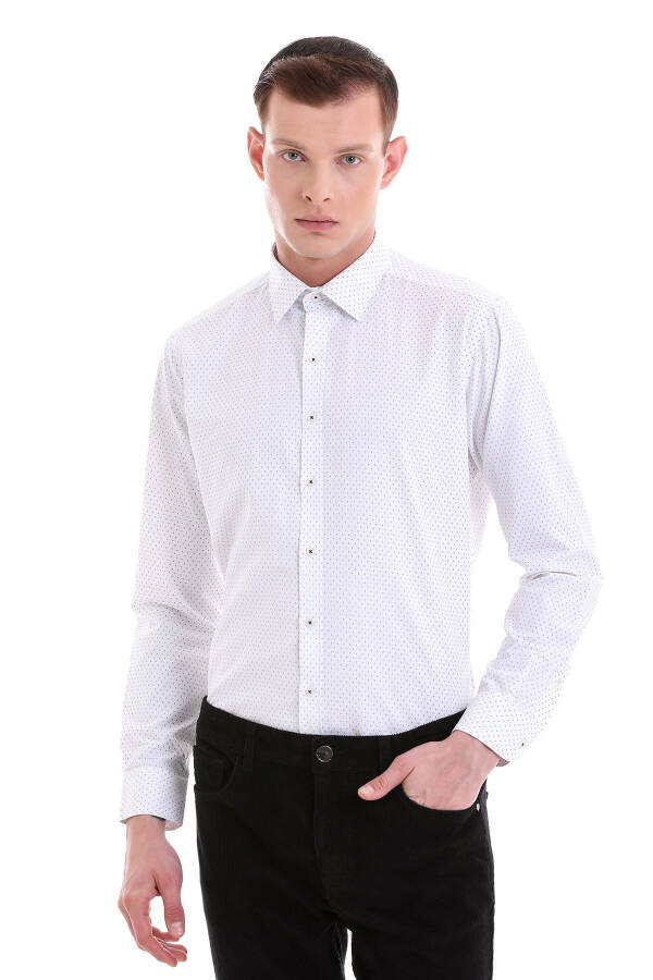 Qora Slim Fit bosma paxta Slim yoqali uzun qisma - 1