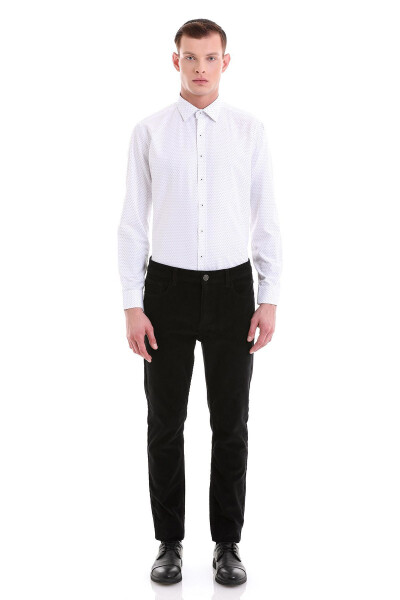 Qora Slim Fit bosma paxta Slim yoqali uzun qisma - HATEMOĞLU (1)