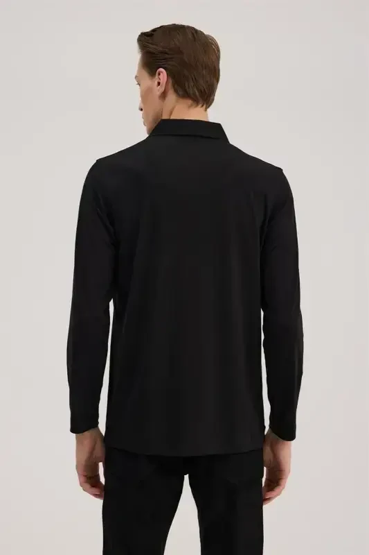 Qora Slim Fit Fermuarli Polo Yoqali Svitchot - 4